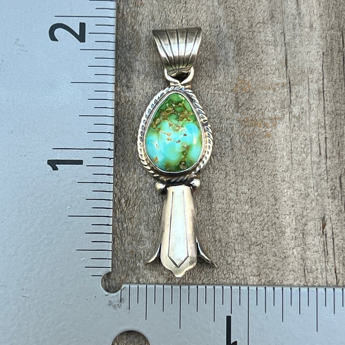 Sonoran Gold Turquoise Squash Blossom Pendant Adrienne Gordon Sterling Silver 502