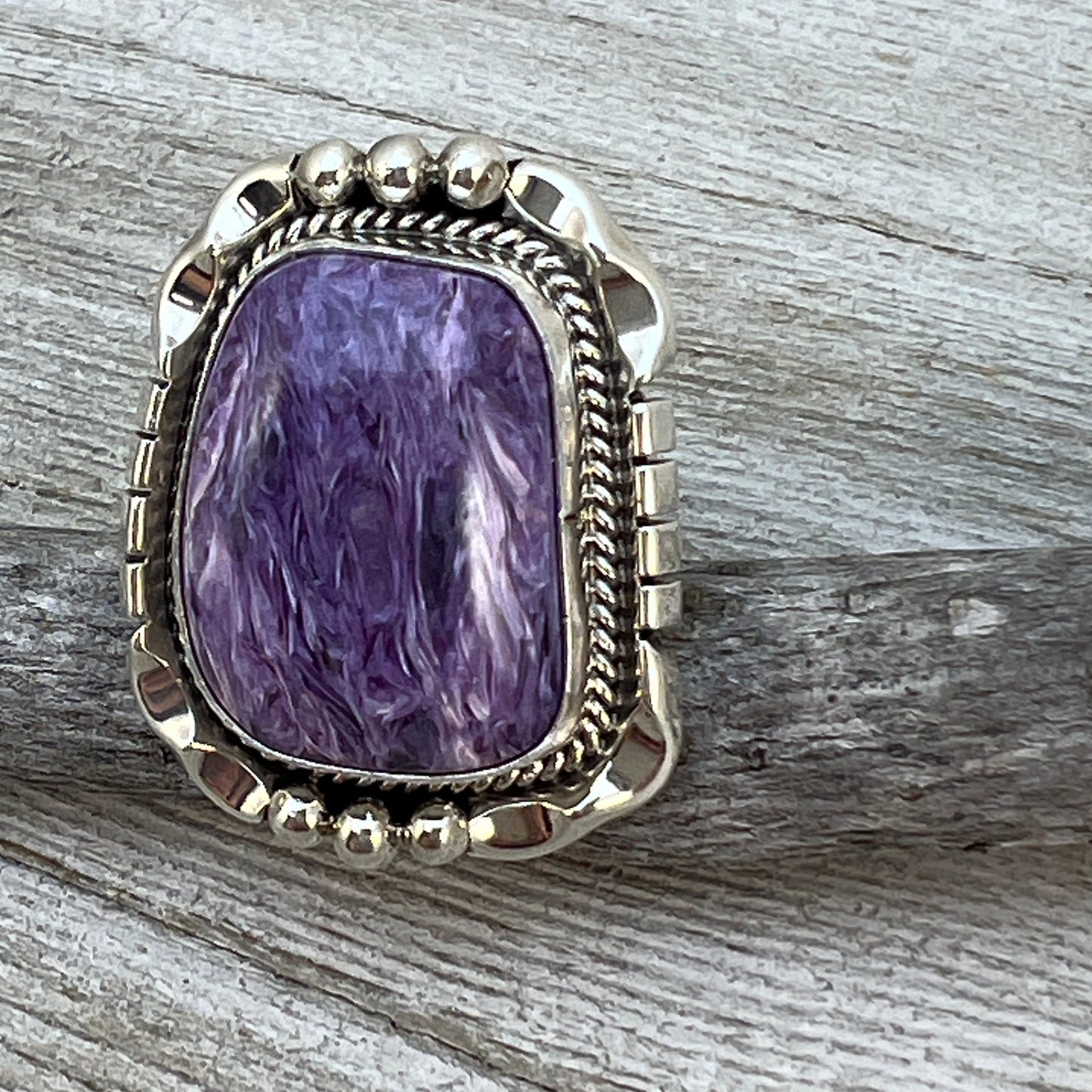 Size 6 Charoite sterling silver handmade ring #15 Navajo Samuel Yellowhair