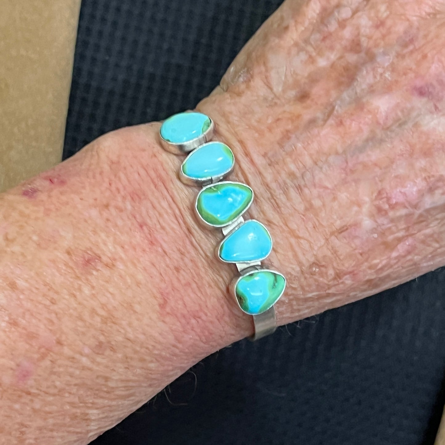 6 1/4" Sonoran Gold Turquoise Cuff Bracelet Sterling silver Navajo Verley Betone boho
