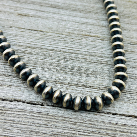 16" Sterling silver Navajo handmade 7mm oval bead Pearl necklace Bryannen Halwood