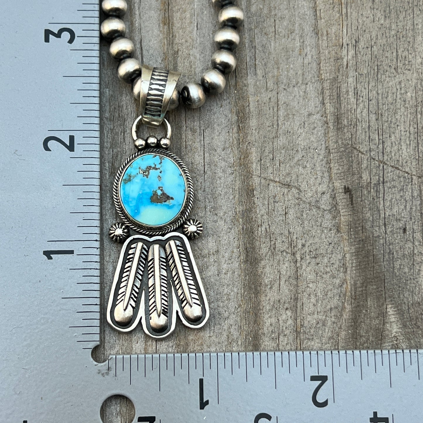 18" Sonoran Turquoise necklace sterling silver 6mm bead Verley Betone Navajo 769