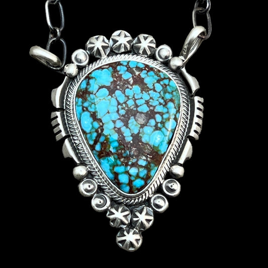 18" Kingman Spiderweb Turquoise Necklace Sterling silver Navajo Daniel Benally 599