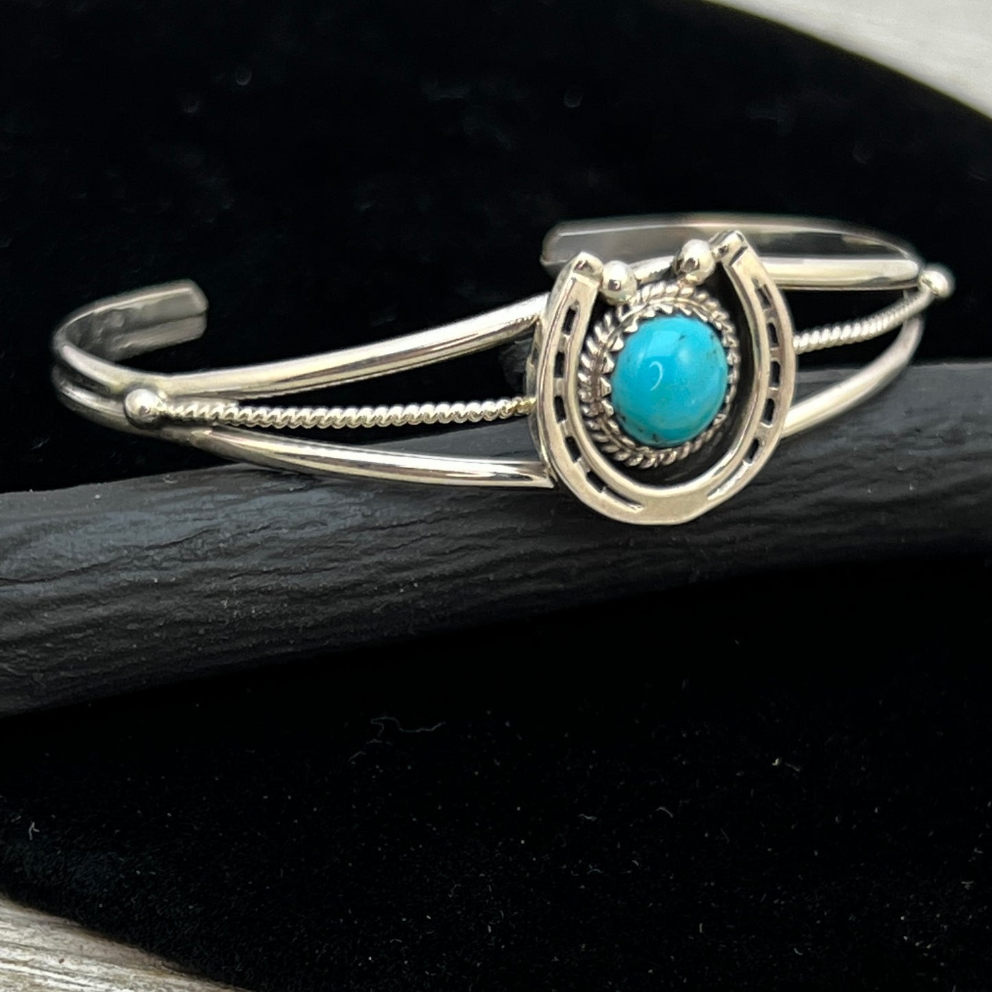 6 1/4" Kingman Turquoise Horseshoe Cuff Bracelet Sterling Silver Letricia Largo BR52