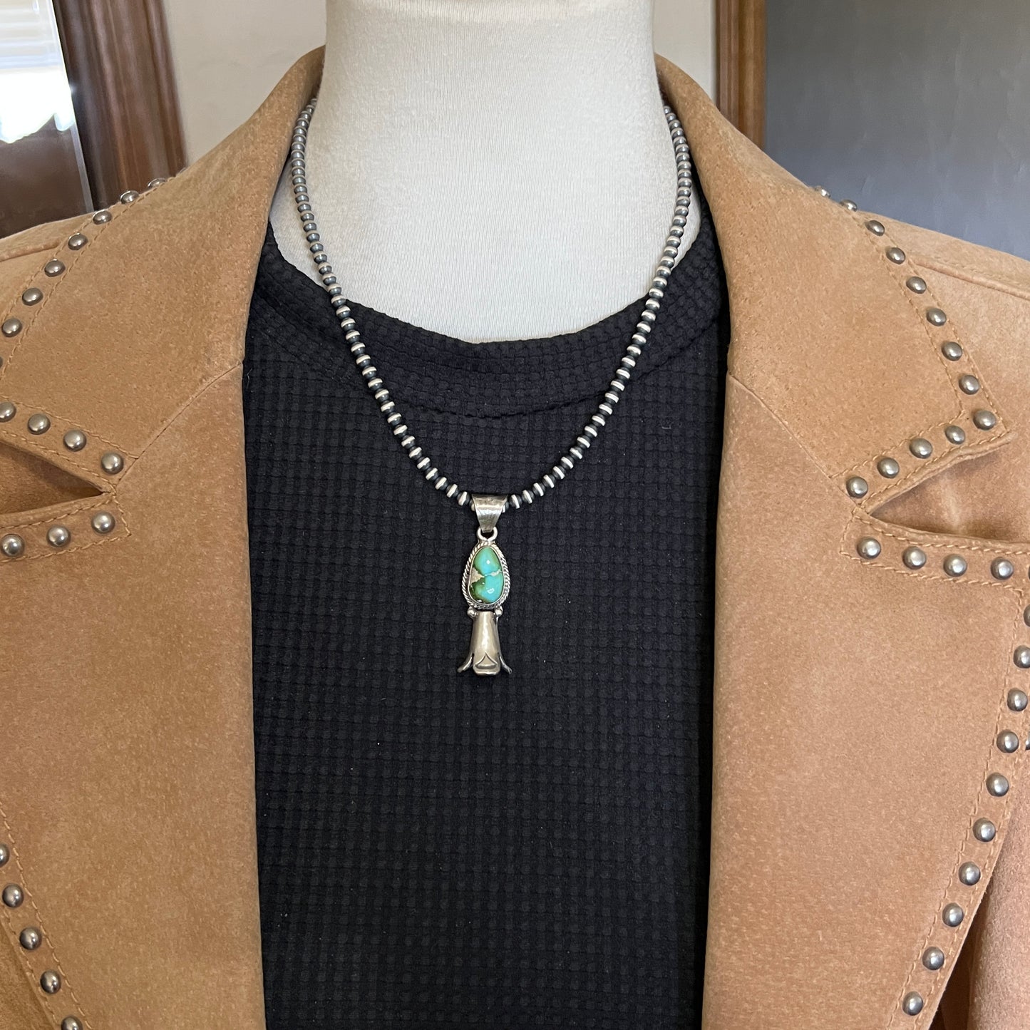Sonoran Gold Turquoise Squash Blossom Pendant Adrienne Gordon Sterling Silver 508