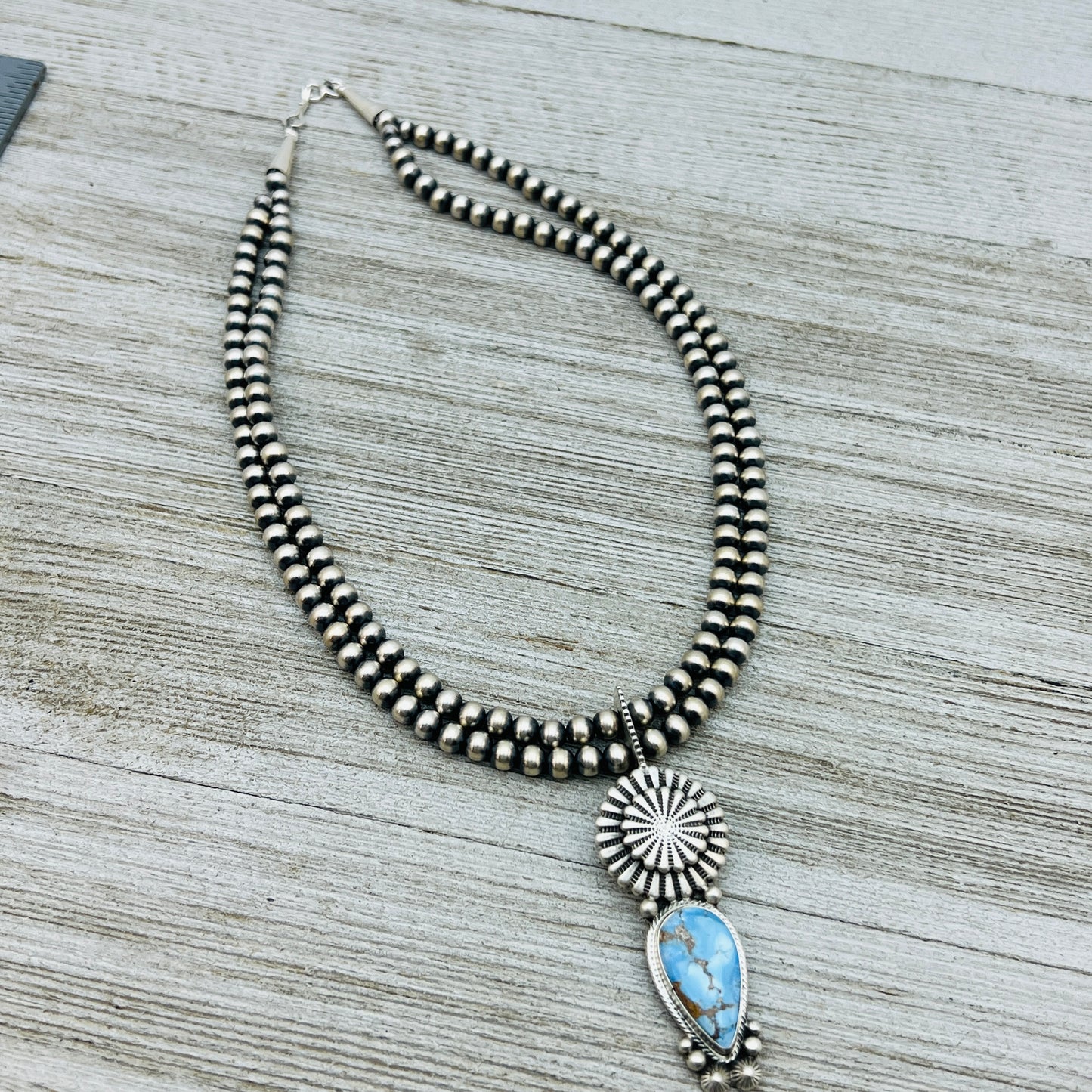 16" Golden Hills Turquoise  Necklace Tom Lewis Sterling NK12