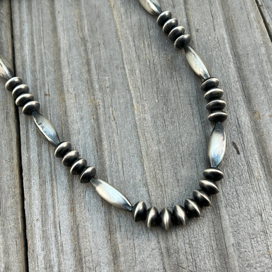20" Sterling silver Navajo handmade 9mm melon bead Pearl necklace Preston Haley 691