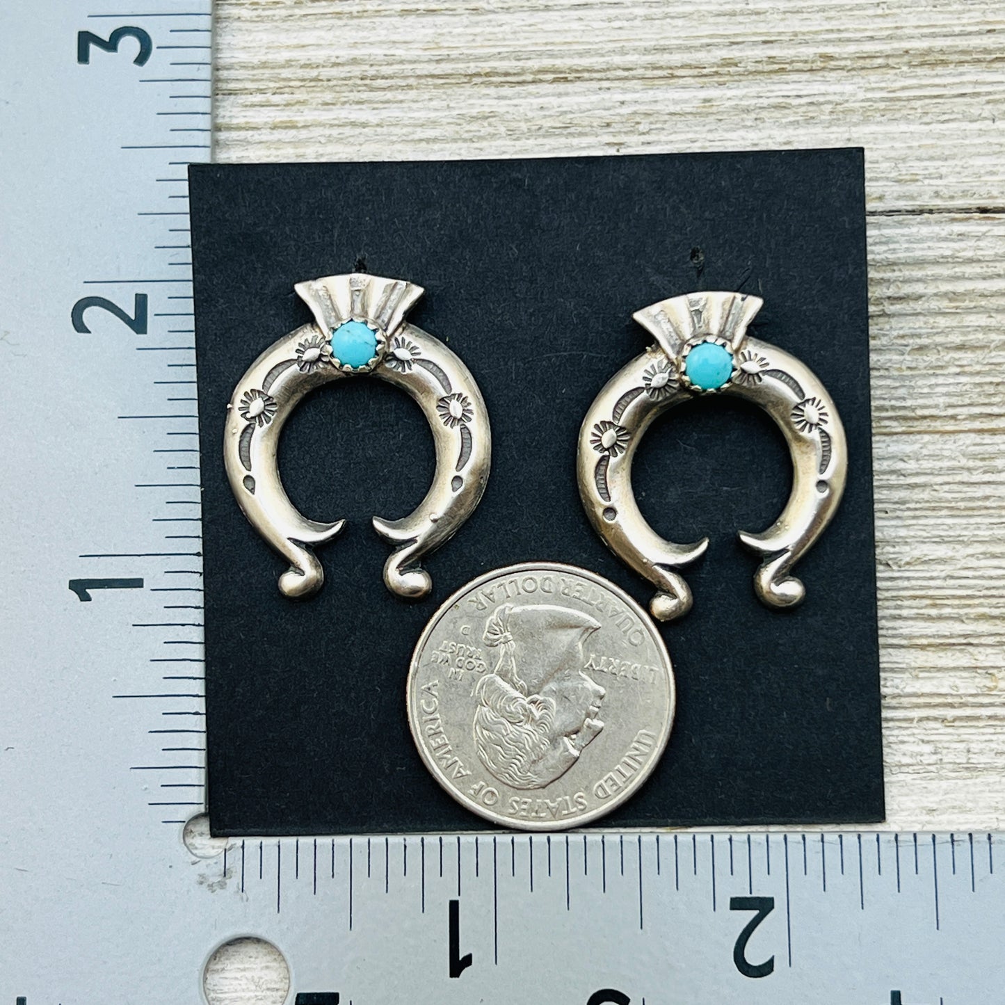 1" Turquoise Naja post earrings sterling silver Adrienne Gordon Navajo ER62