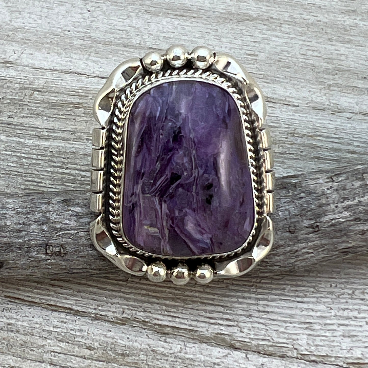 Size 9 Charoite sterling silver handmade ring #13 Navajo Samuel Yellowhair