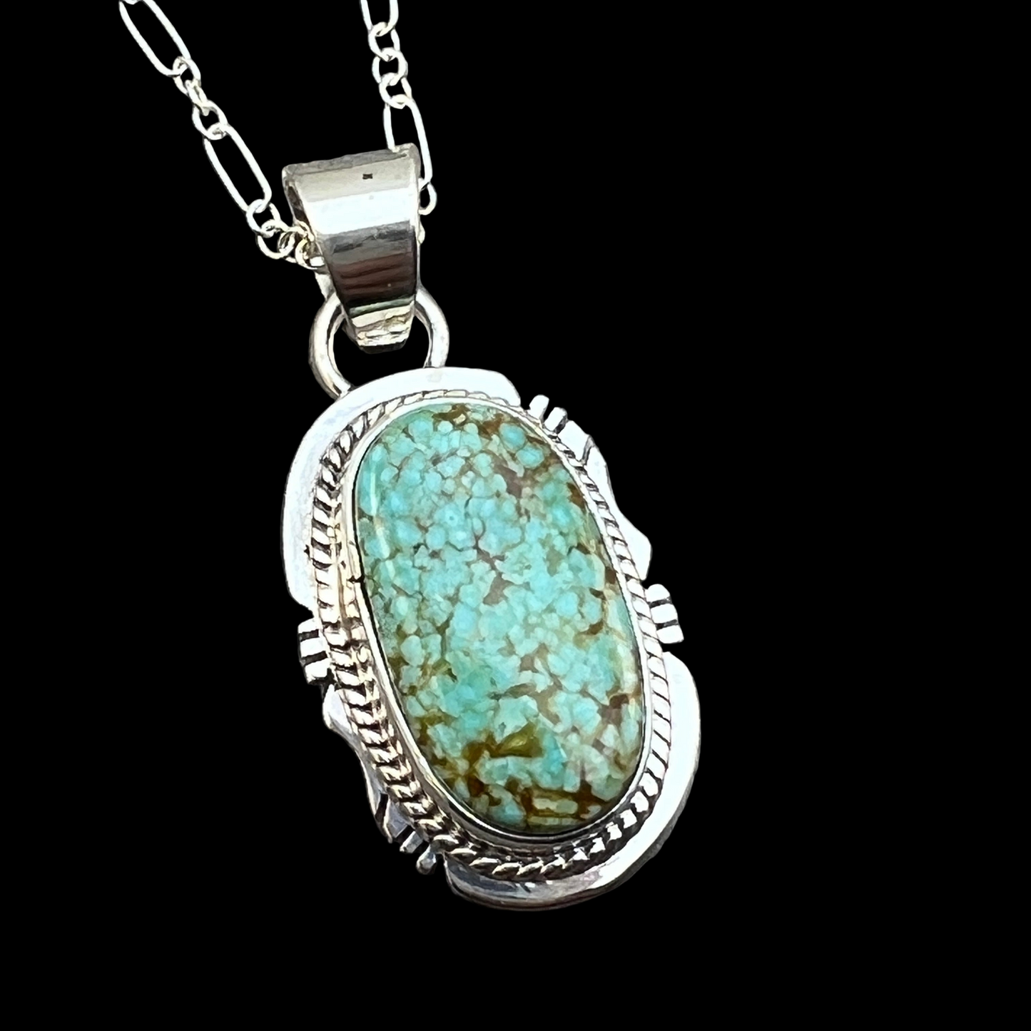 18" Sterling silver #8 Spiderweb turquoise necklace pendant Lucy Valencia Navajo 621