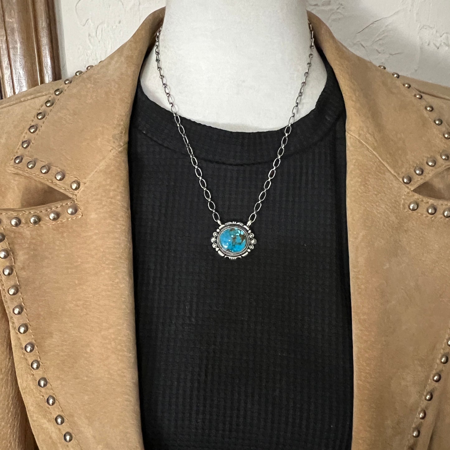 18" Kingman Spiderweb Turquoise Necklace Sterling silver Navajo Daniel Benally 589