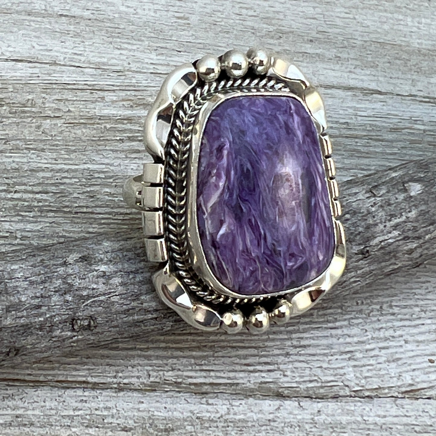 Size 6 Charoite sterling silver handmade ring #15 Navajo Samuel Yellowhair