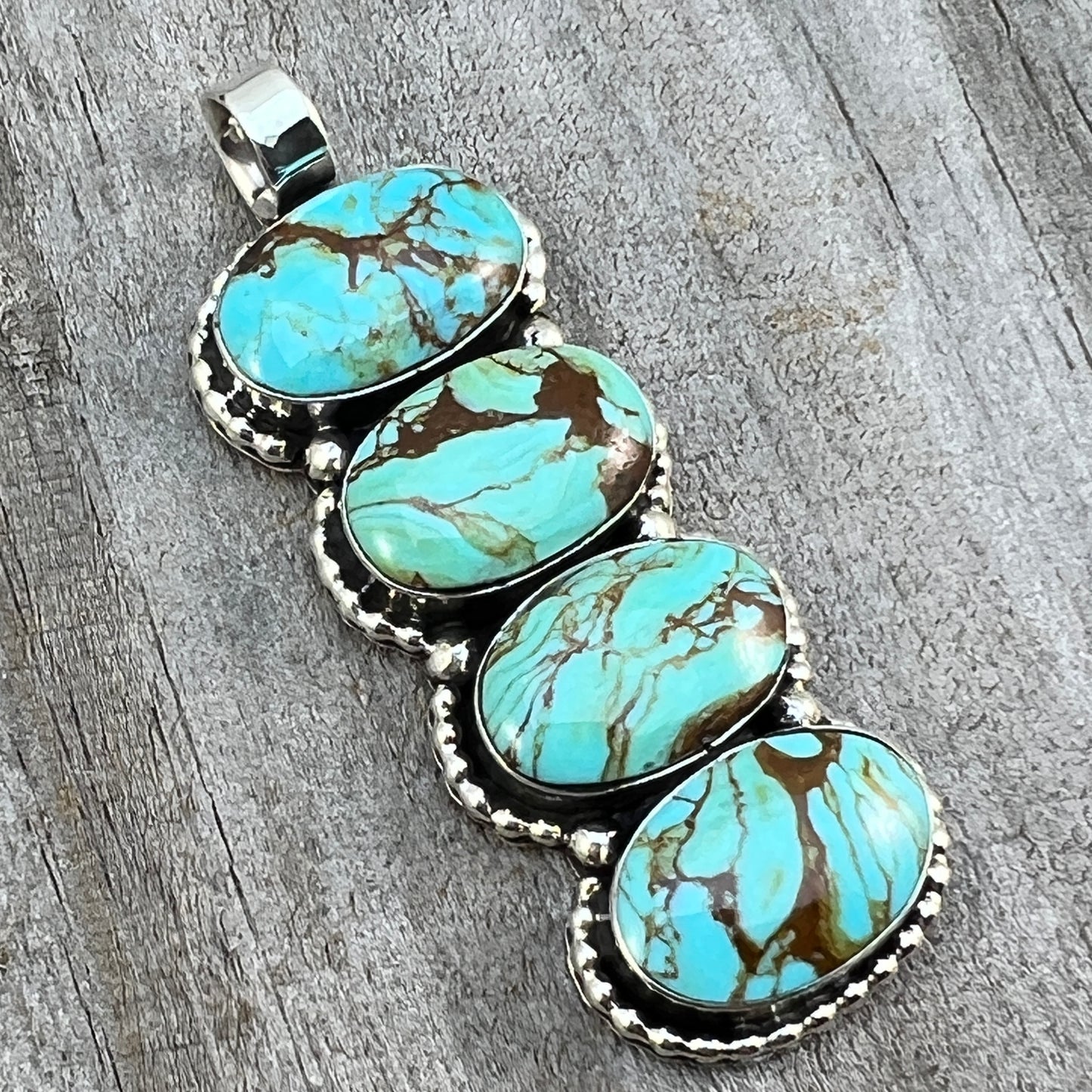 Turquoise vertical bar Pendant Sterling silver Navajo handmade Marie Bahe 540