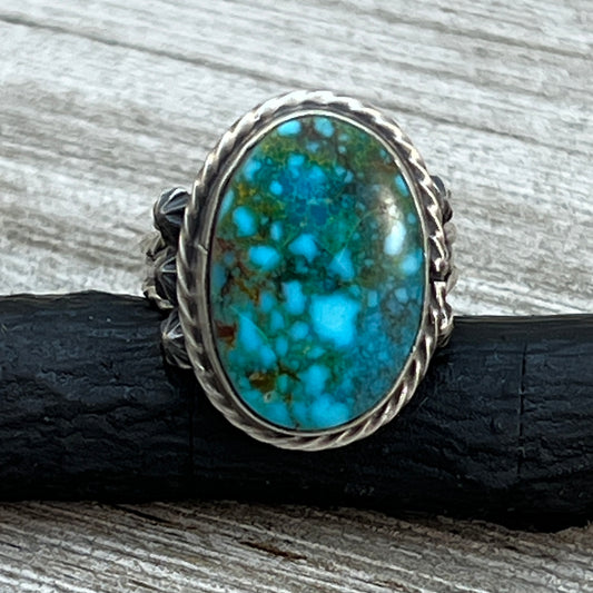 Size 8.5 Blue Kingman Turquoise Sterling Silver Ring Samuel Yellowhair Navajo