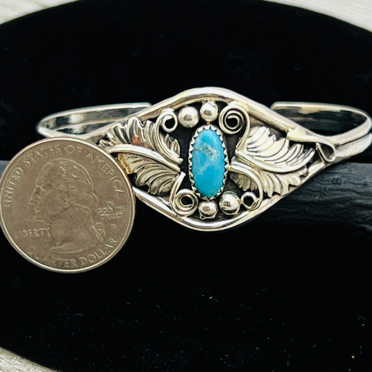 6 1/2" Stamped Navajo sterling silver Turquoise cuff bracelet Harry Yazzie BR66