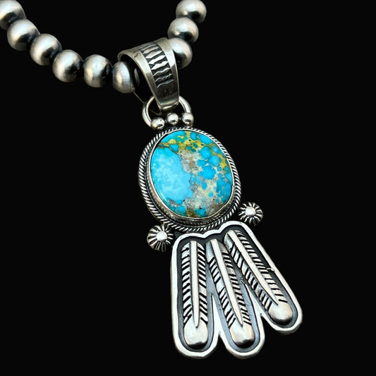 18" Sonoran Turquoise necklace sterling silver 6mm bead Verley Betone Navajo 770