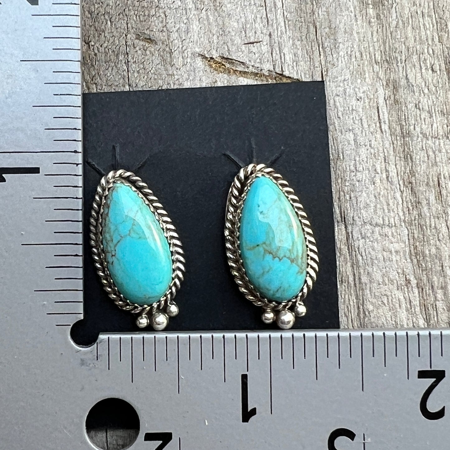 Blue Kingman Turquoise Teardrop stud earrings sterling silver Theresa Smith Navajo 717