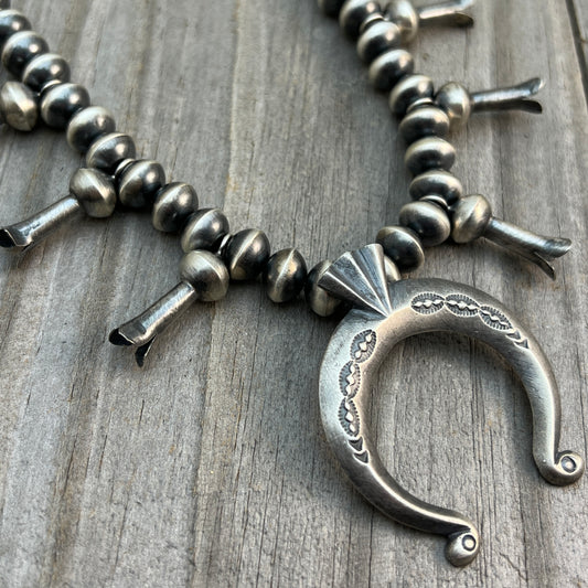 22" Squash blossom necklace sterling silver navajo pearl Preston Haley 731