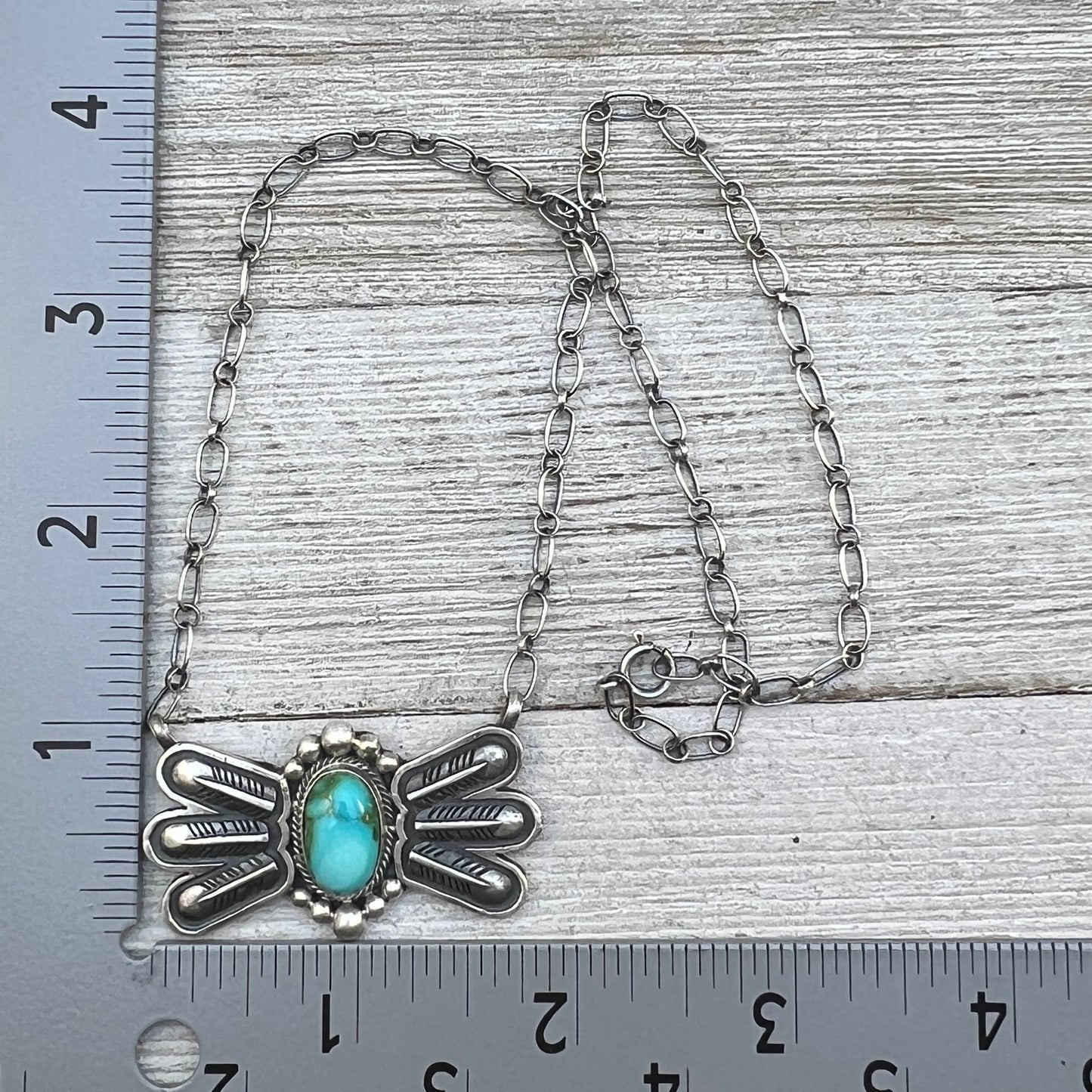 17 1/2"Sonoran Turquoise Necklace Feather sterling silver Navajo Verley Betone boho 3