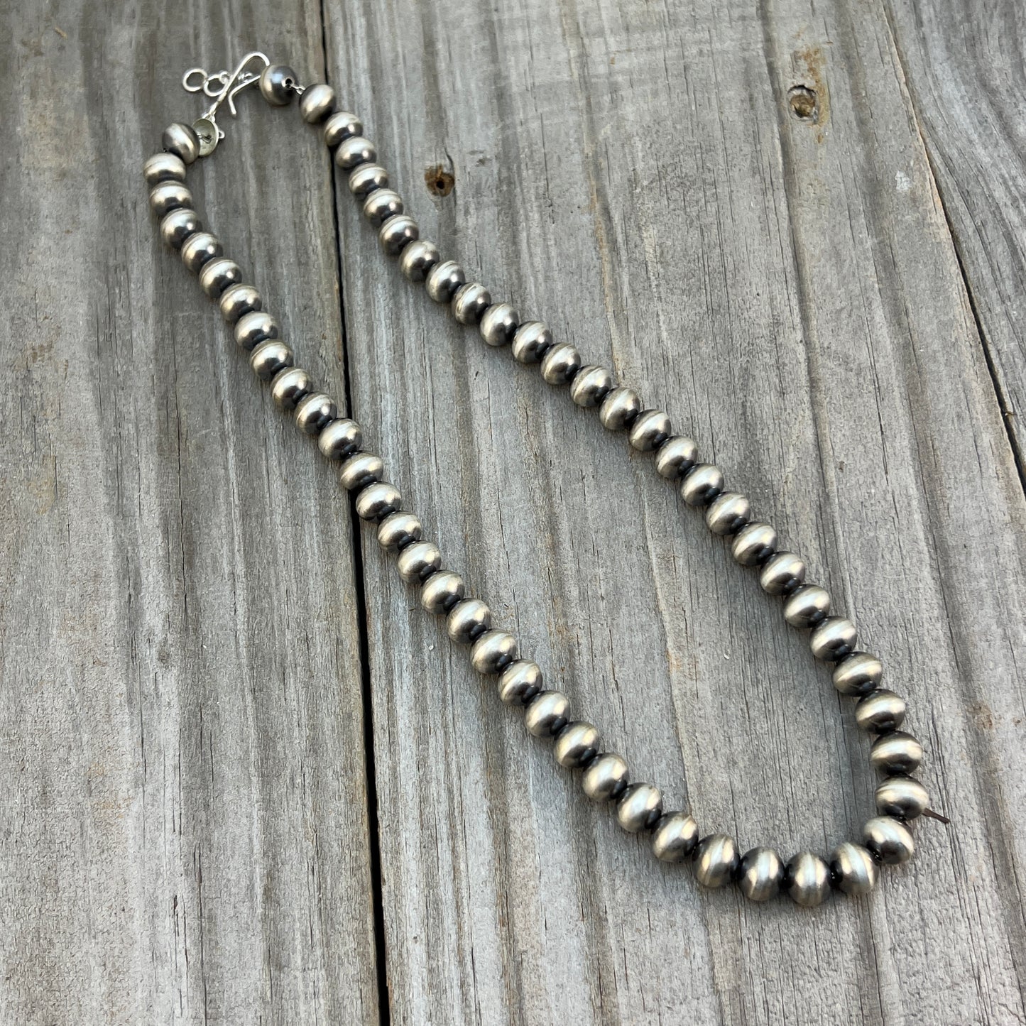 20" Sterling silver Navajo handmade 9mm bead Pearl necklace Bryannen Halwood 694