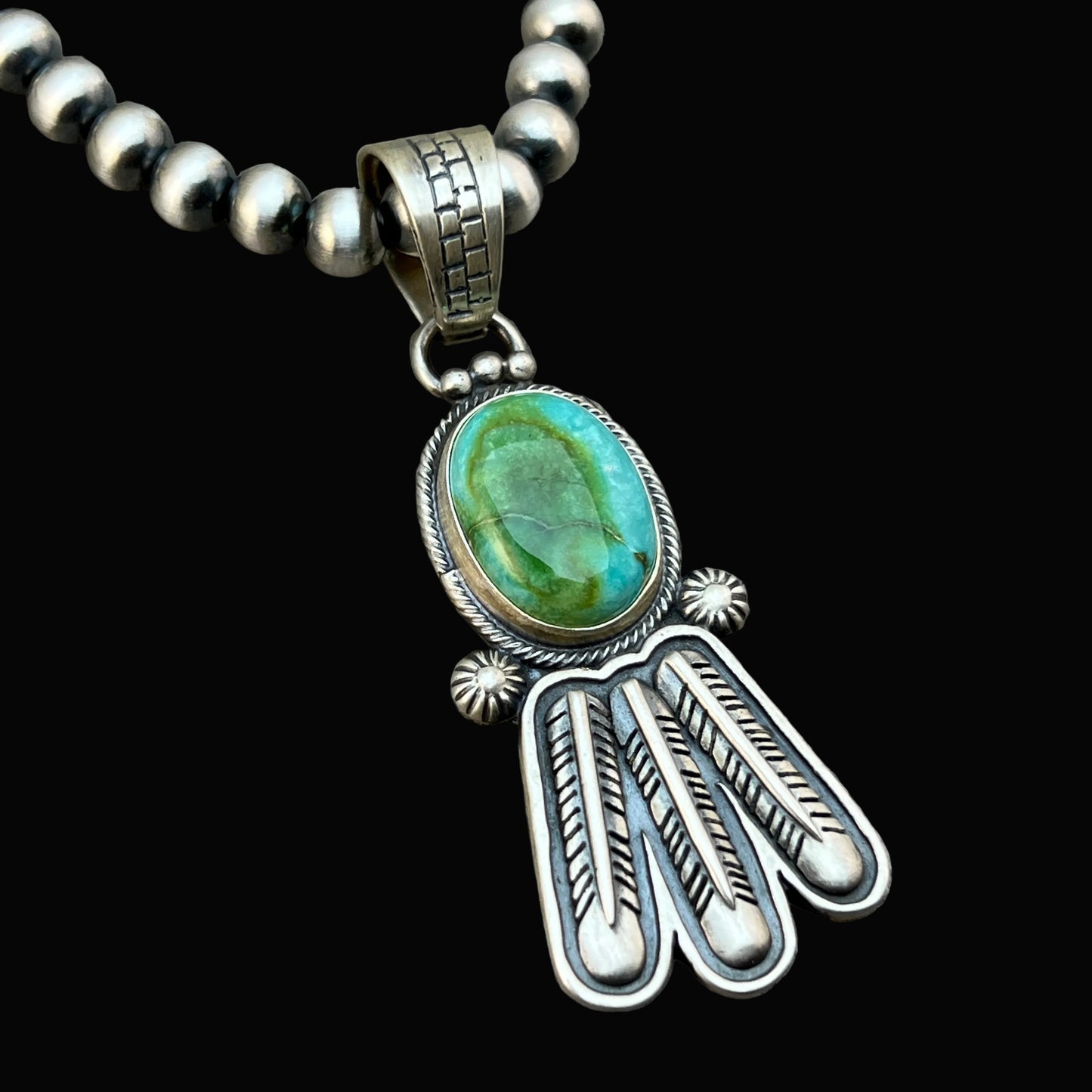 18" Sonoran Turquoise necklace sterling silver 6mm bead Verley Betone Navajo 771