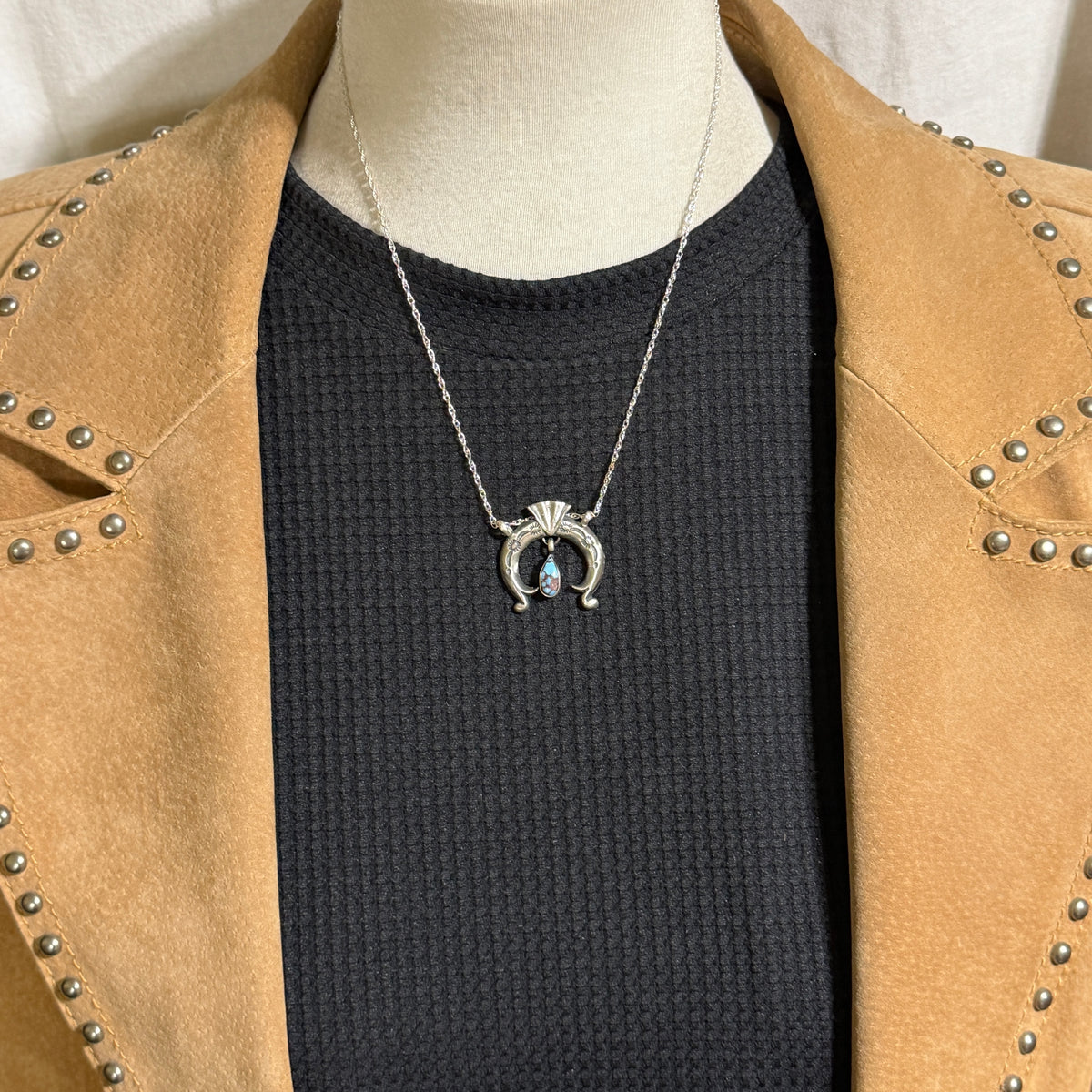 19” Golden Hills Turquoise Naja Necklace Sterling Silver Gary Shorty NK46