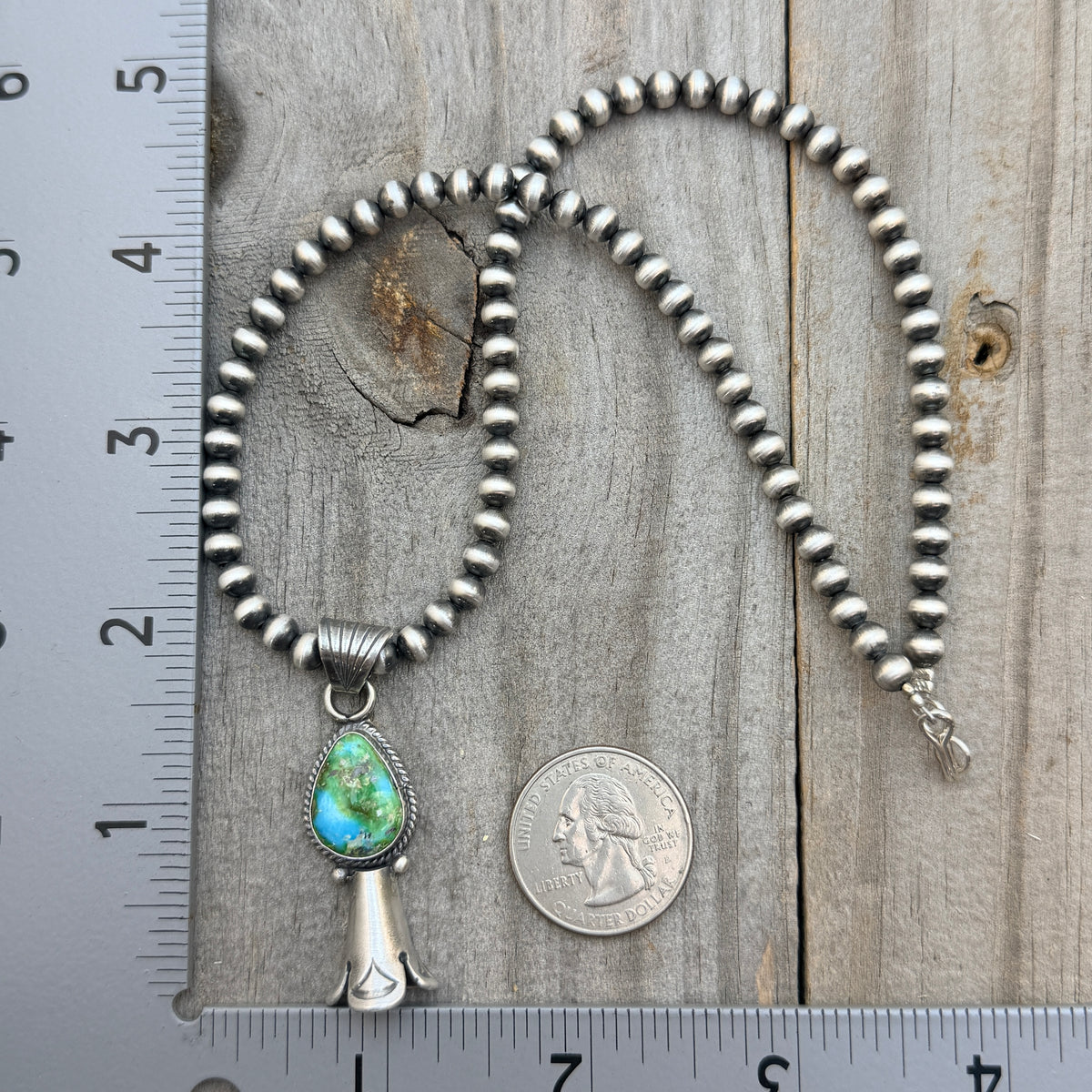 16" Sonoran Turquoise Squash Blossom Necklace Sharon McCarthy Sterling silver NK52