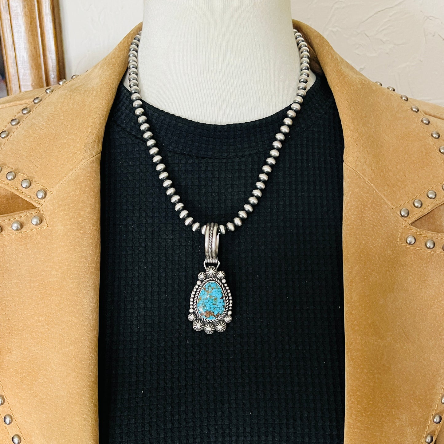 Blue Kingman Spiderweb Turquoise Pendant Navajo Sterling silver Michael Calladitto Navajo