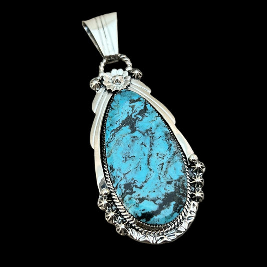 Blue Smokey Kingman Turquoise pendant sterling silver Rose Lee Navajo 786