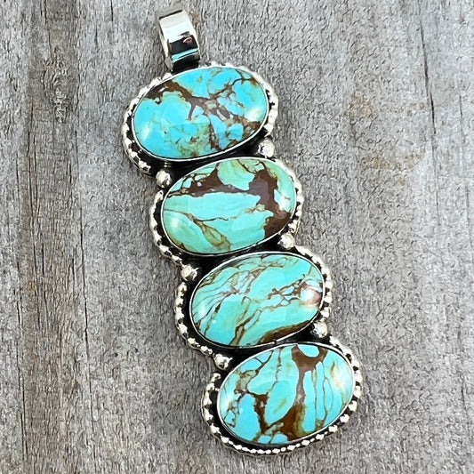 Turquoise vertical bar Pendant Sterling silver Navajo handmade Marie Bahe 540