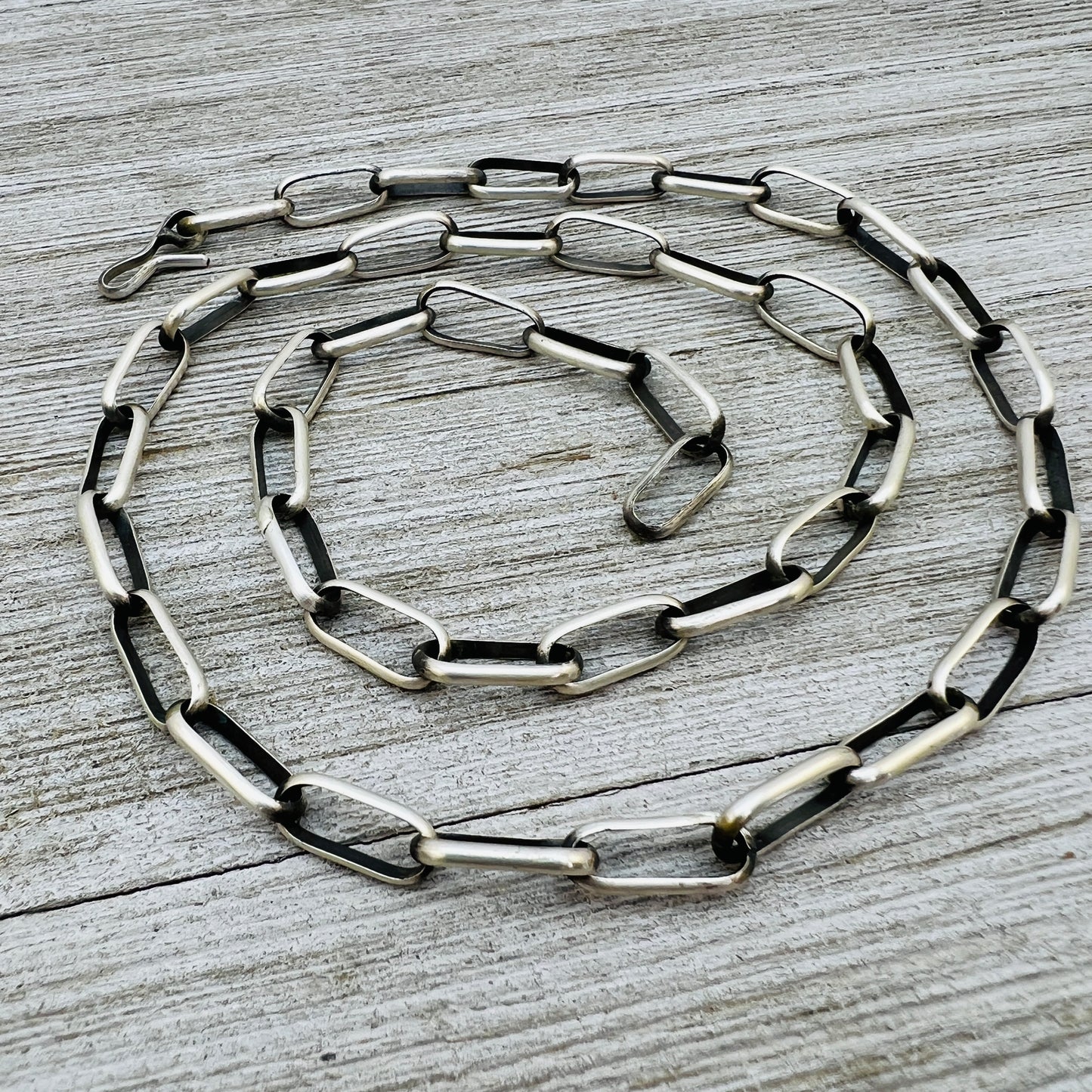 24" Handmade Sterling silver Paperclip link chain necklace Navajo Kevin Shorty CH24KS