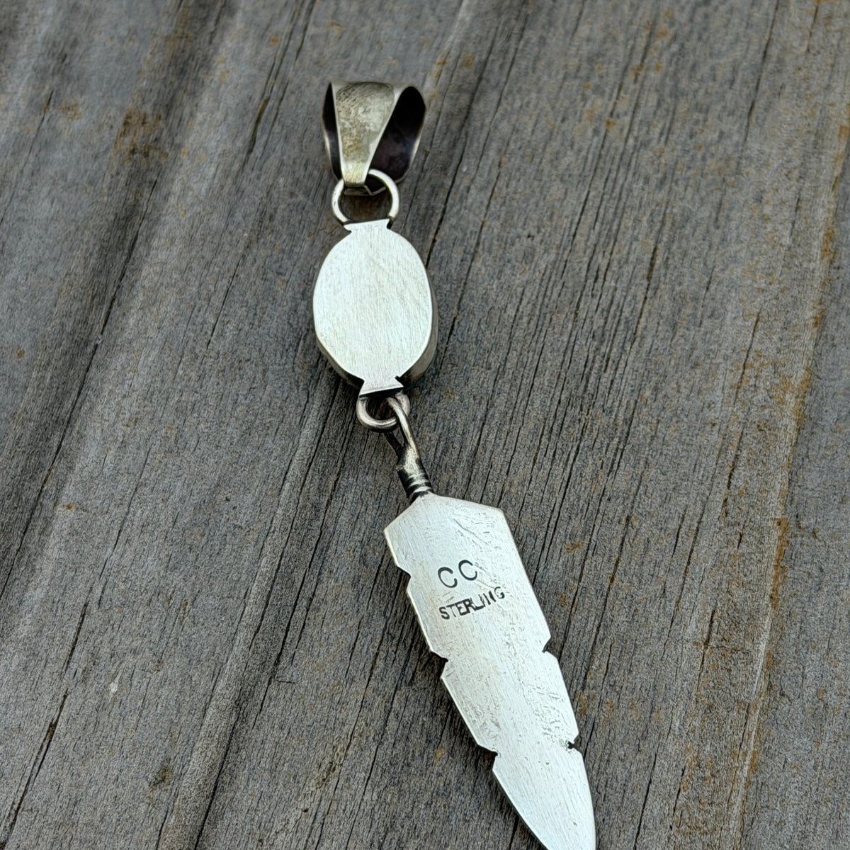 Blue Sonoran Gold Turquoise sterling silver Feather Pendant Chris Charley Navajo PD5