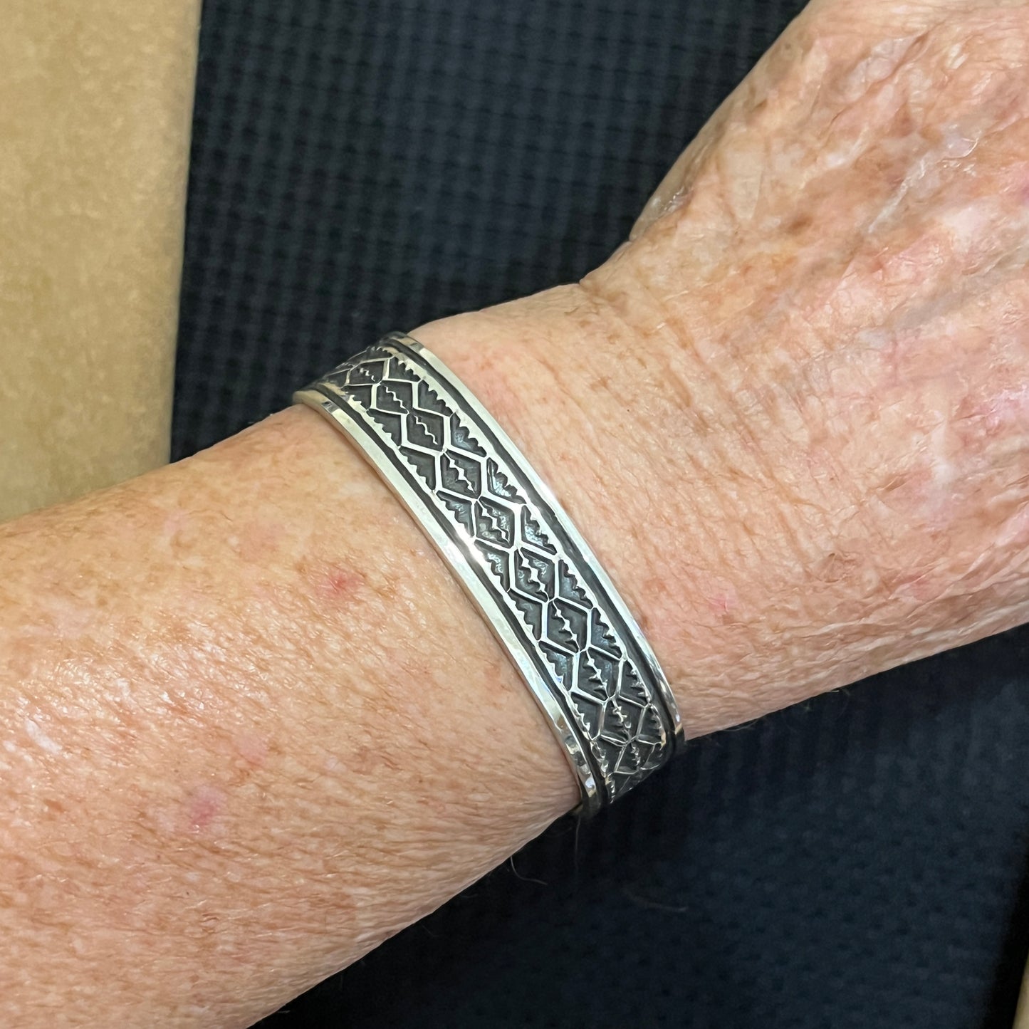 6.5" Sterling silver hand stamped Cuff Bracelet Navajo Leonard Maloney signed boho