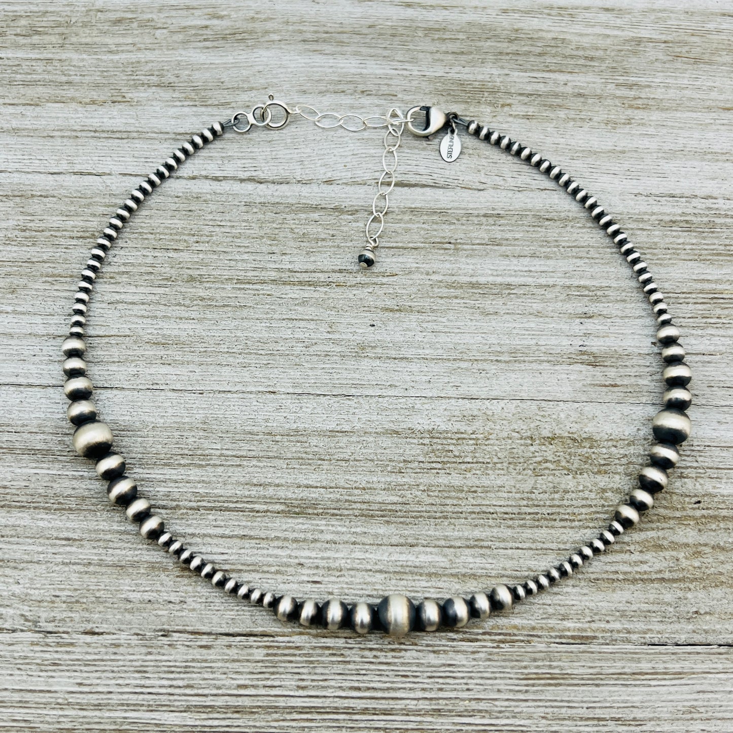 13" 14" 15" 16" 17" adjustable choker, Real Sterling Silver, oxidized, 3mm - 8mm Bead Necklace, Western Pearl