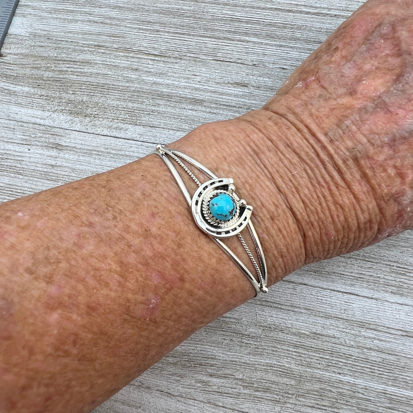 6 1/4" Kingman Turquoise Horseshoe Cuff Bracelet Sterling Silver Letricia Largo BR48