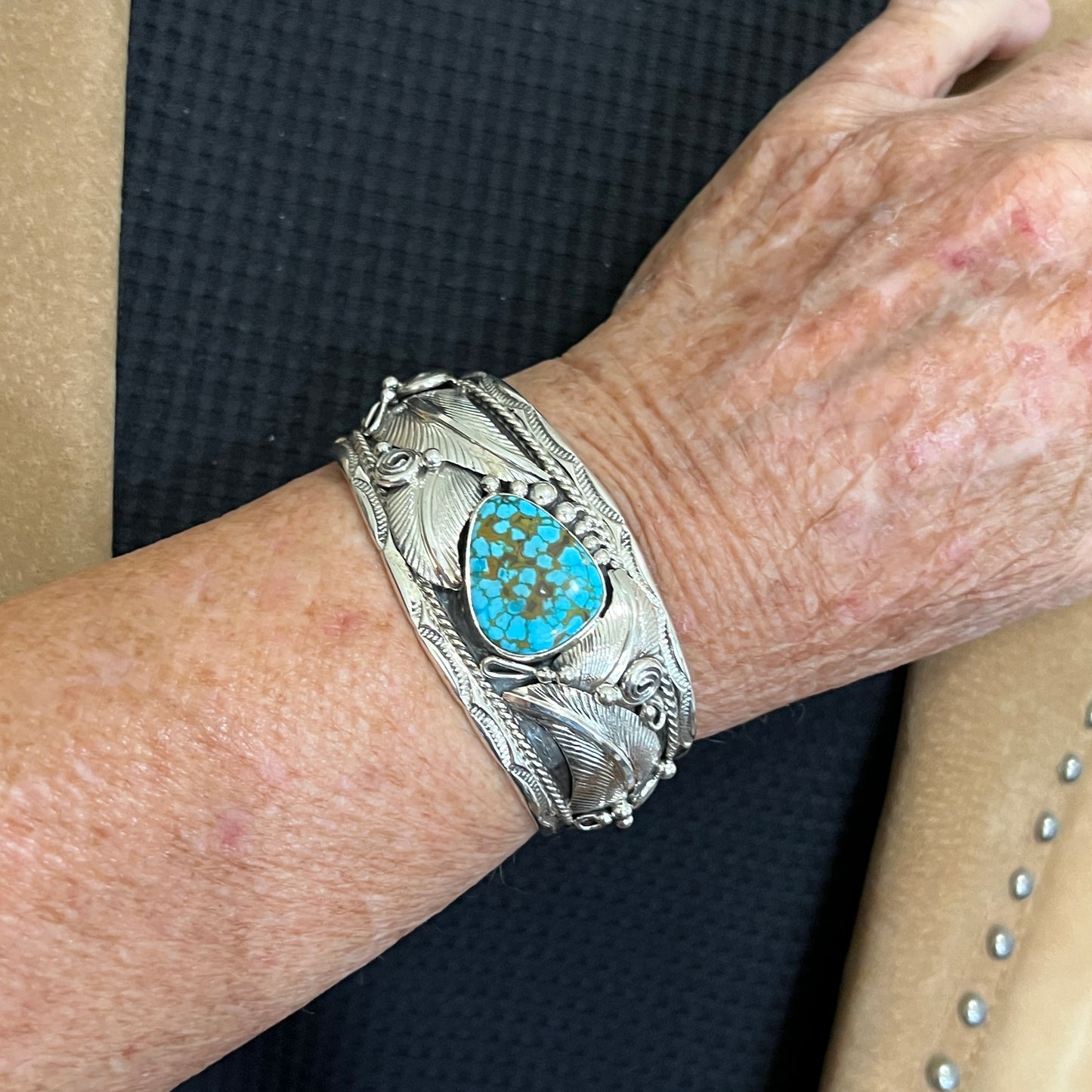 6.5" Light Blue Kingman Spiderweb Turquoise Cuff Bracelet Navajo Darrell Morgan signed