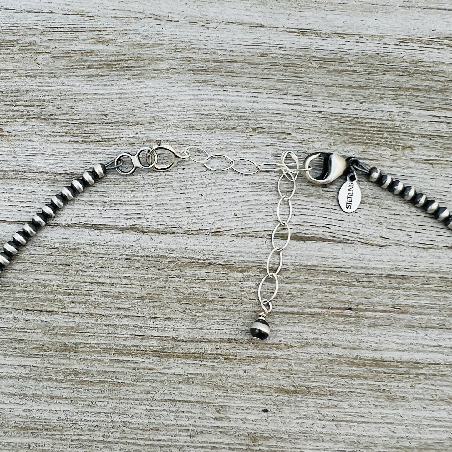 13" 14" 15" 16" 17" adjustable choker, Real Sterling Silver, oxidized, 3mm (small) Bead Necklace, Western Pearl