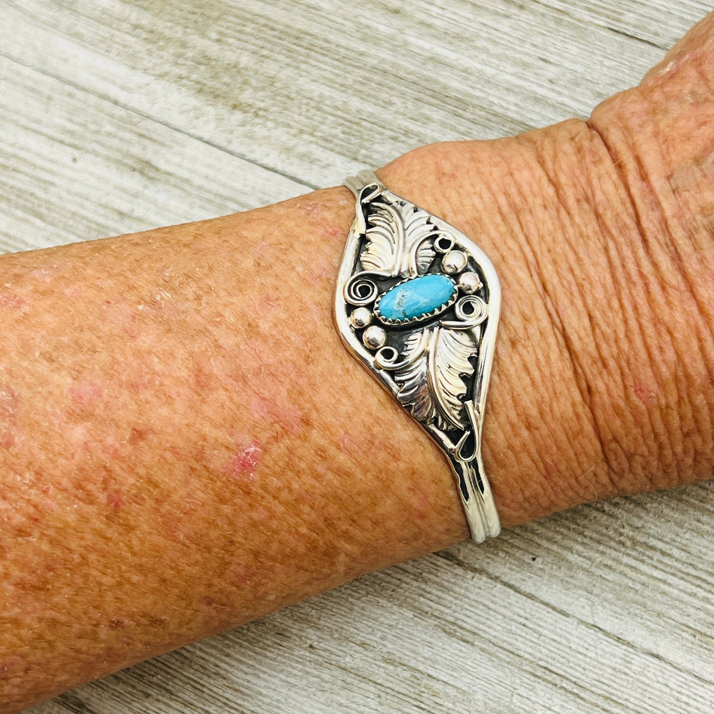 6 1/2" Stamped Navajo sterling silver Turquoise cuff bracelet Harry Yazzie BR66