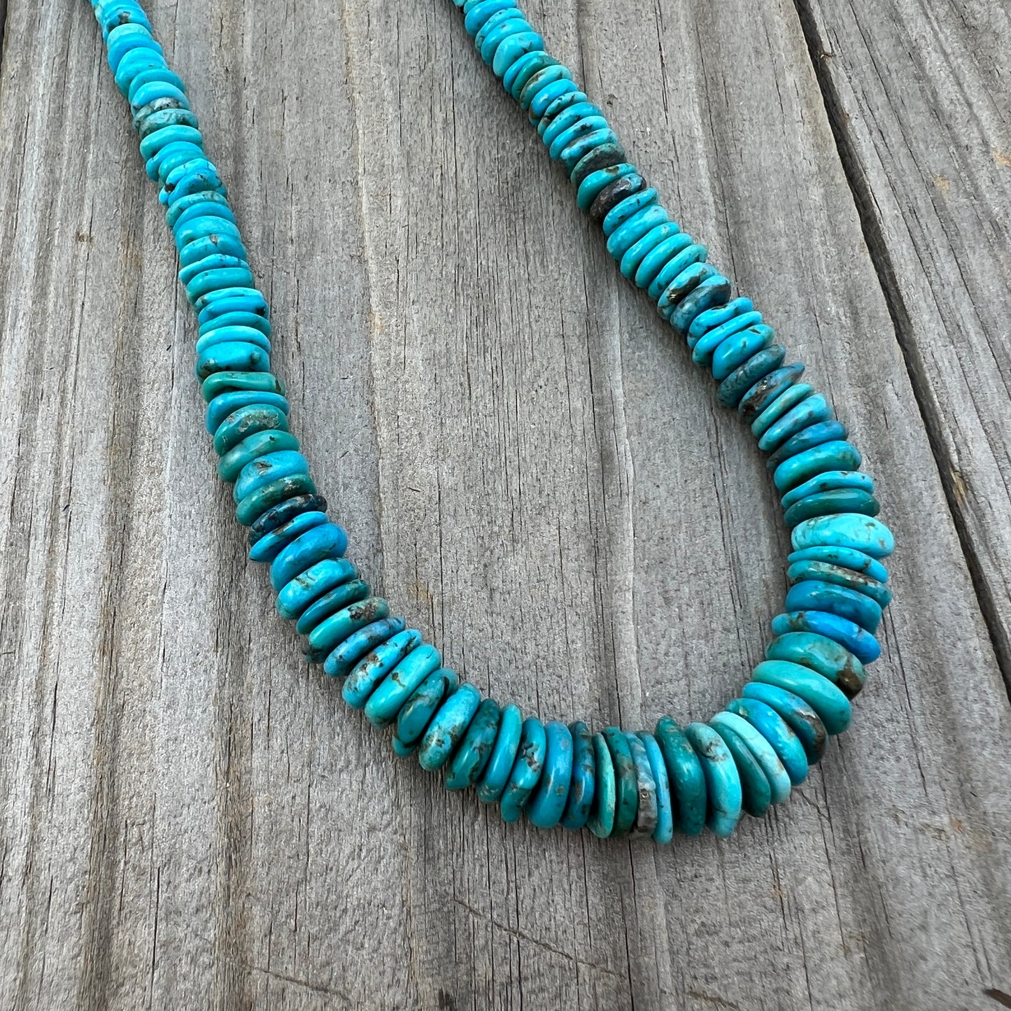 22" blue Turquoise graduated rondelle bead necklace choker Doreen Jake Navajo 782