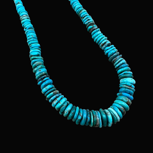 22" blue Turquoise graduated rondelle bead necklace choker Doreen Jake Navajo 782