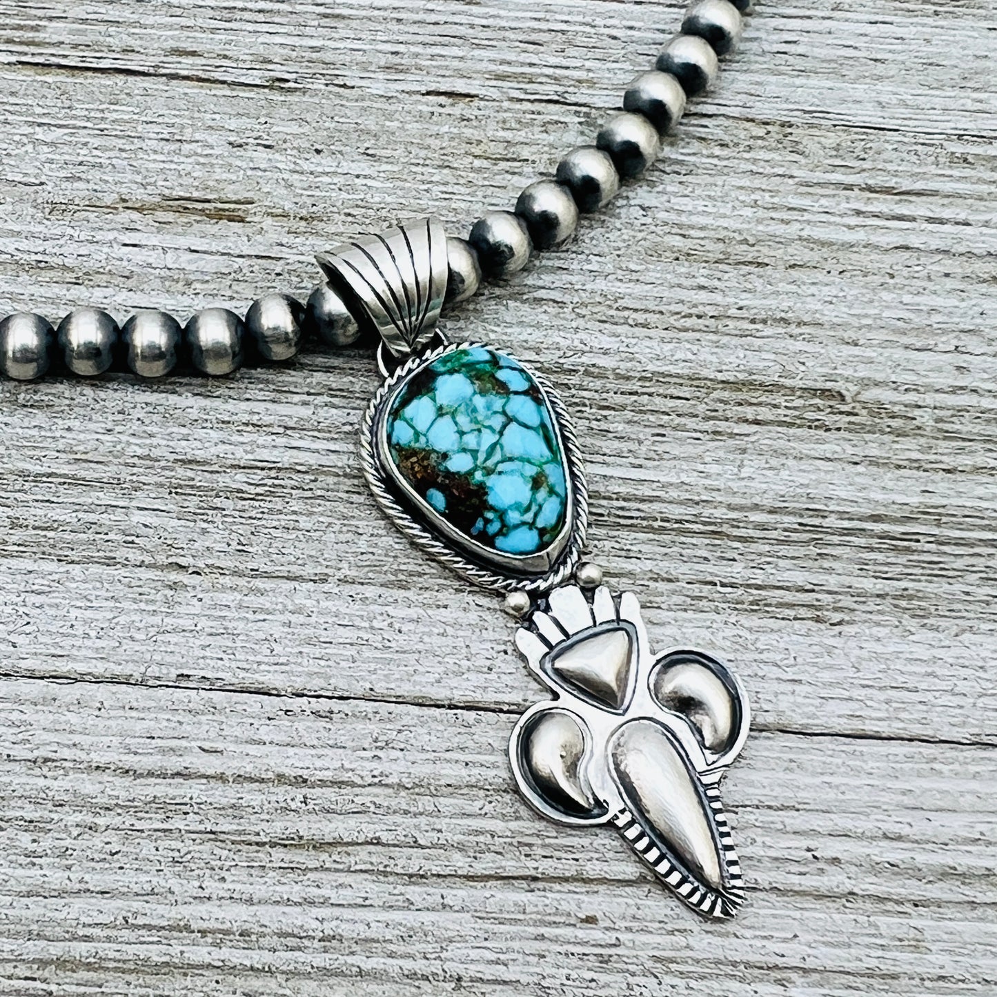 16" Kingman polychrome Turquoise  Necklace Gary Shorty Sterling Silver NK21