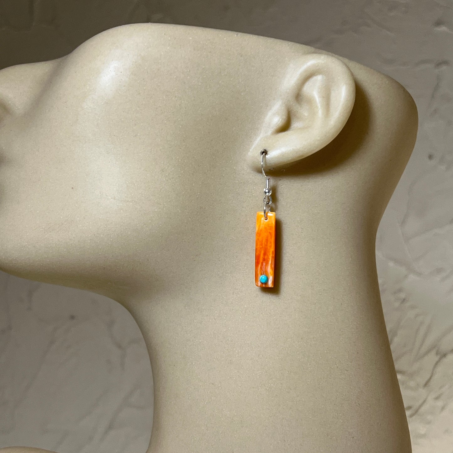 Orange Spiney Oyster Shell Earrings Turquoise Zuni handmade Jesus Espino 678