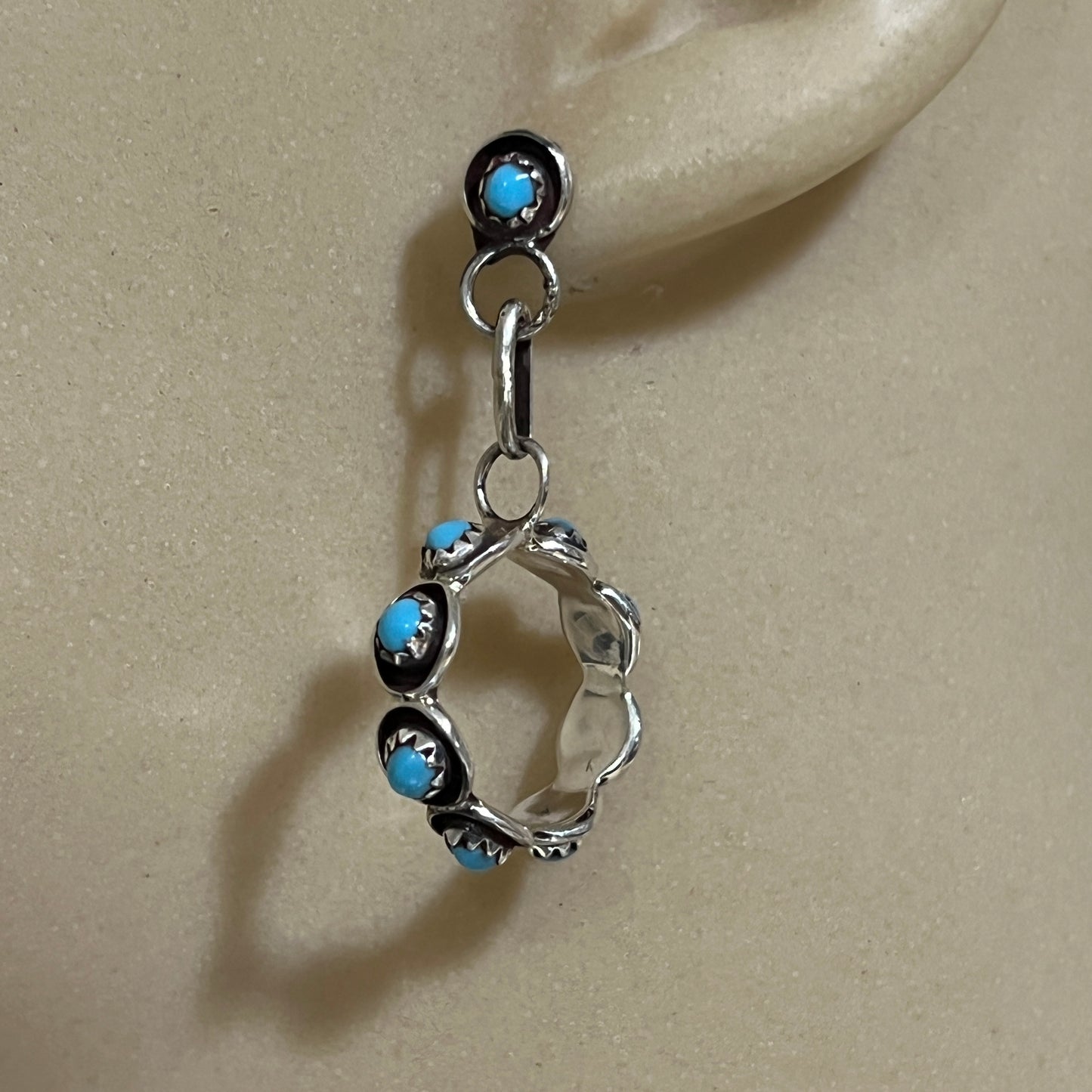 Zuni Turquoise dot snake eye small hoop earrings, FLORENDA LONASEE, sterling silver