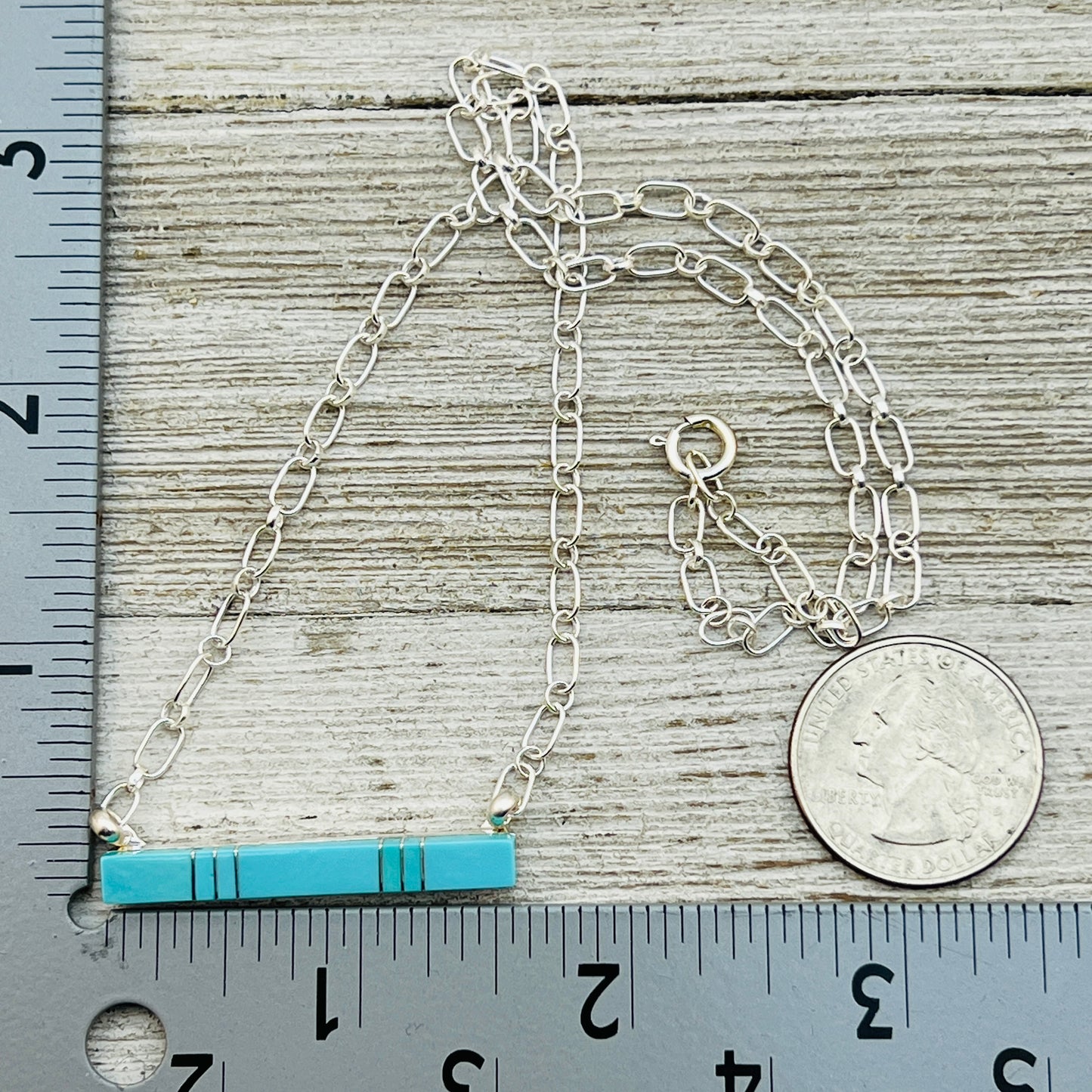 18" Turquoise inlay bar necklace Zuni handmade MaDerral Kallestewa