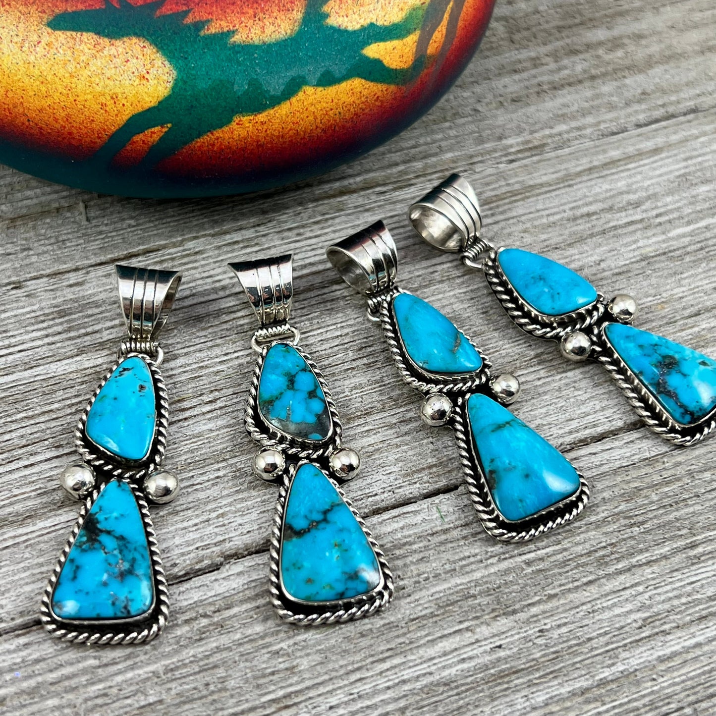 Blue Campitos turquoise with matrix pendant #4, Navajo handmade Daniel Dakai, sterling silver