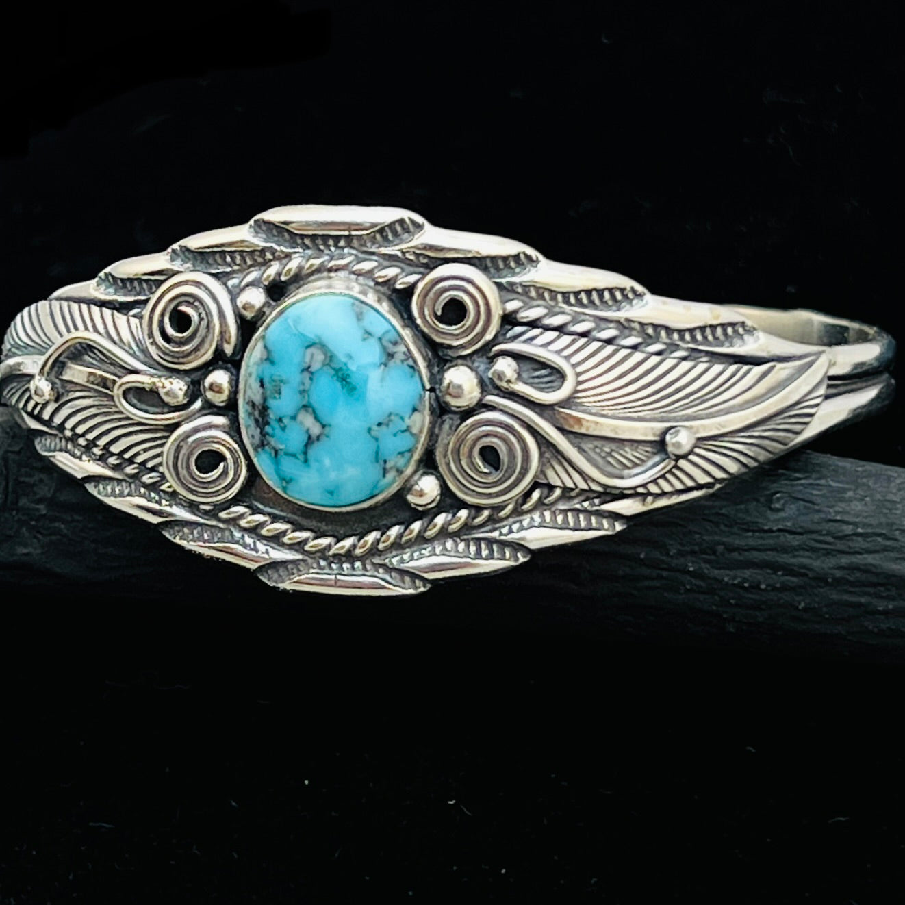 6 1/8" Stamped Navajo sterling silver Turquoise cuff bracelet Darrell Morgan BR73