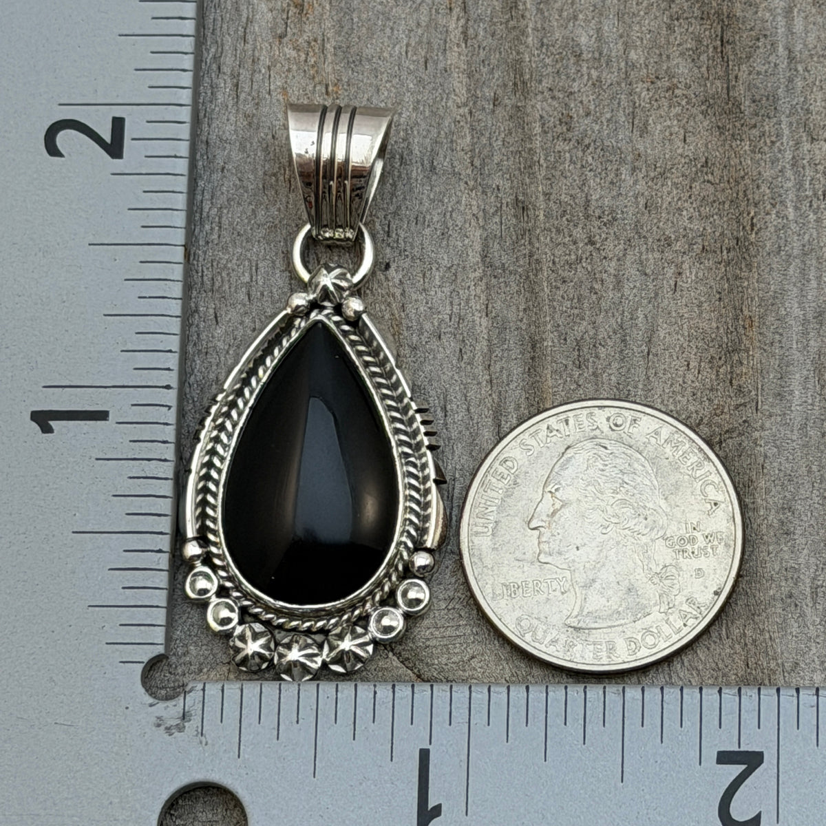Black onyx teardrop pendant Sterling Silver Daniel Benally Navajo