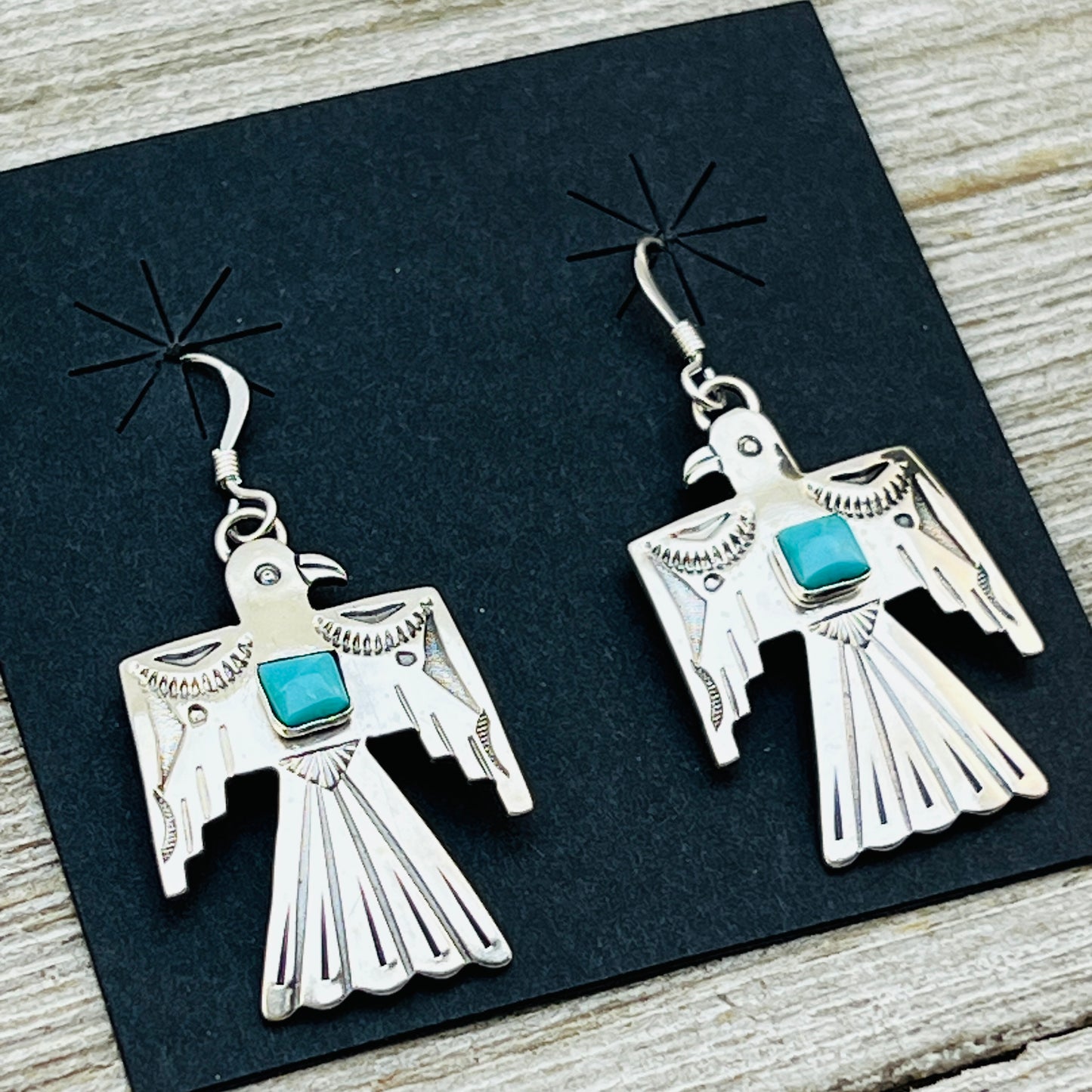 Turquoise Thunderbird Earrings Jeremy Delgarito Navajo sterling silver signed ER20