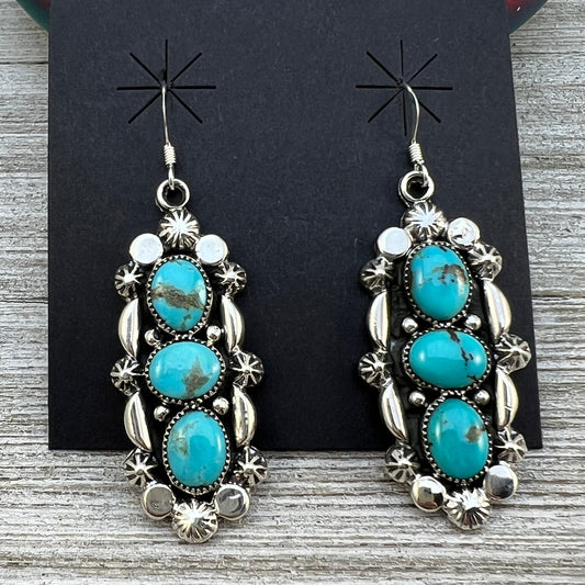 Kingman turquoise dangle earrings sterling silver turquoise Emerson Delgarito 403