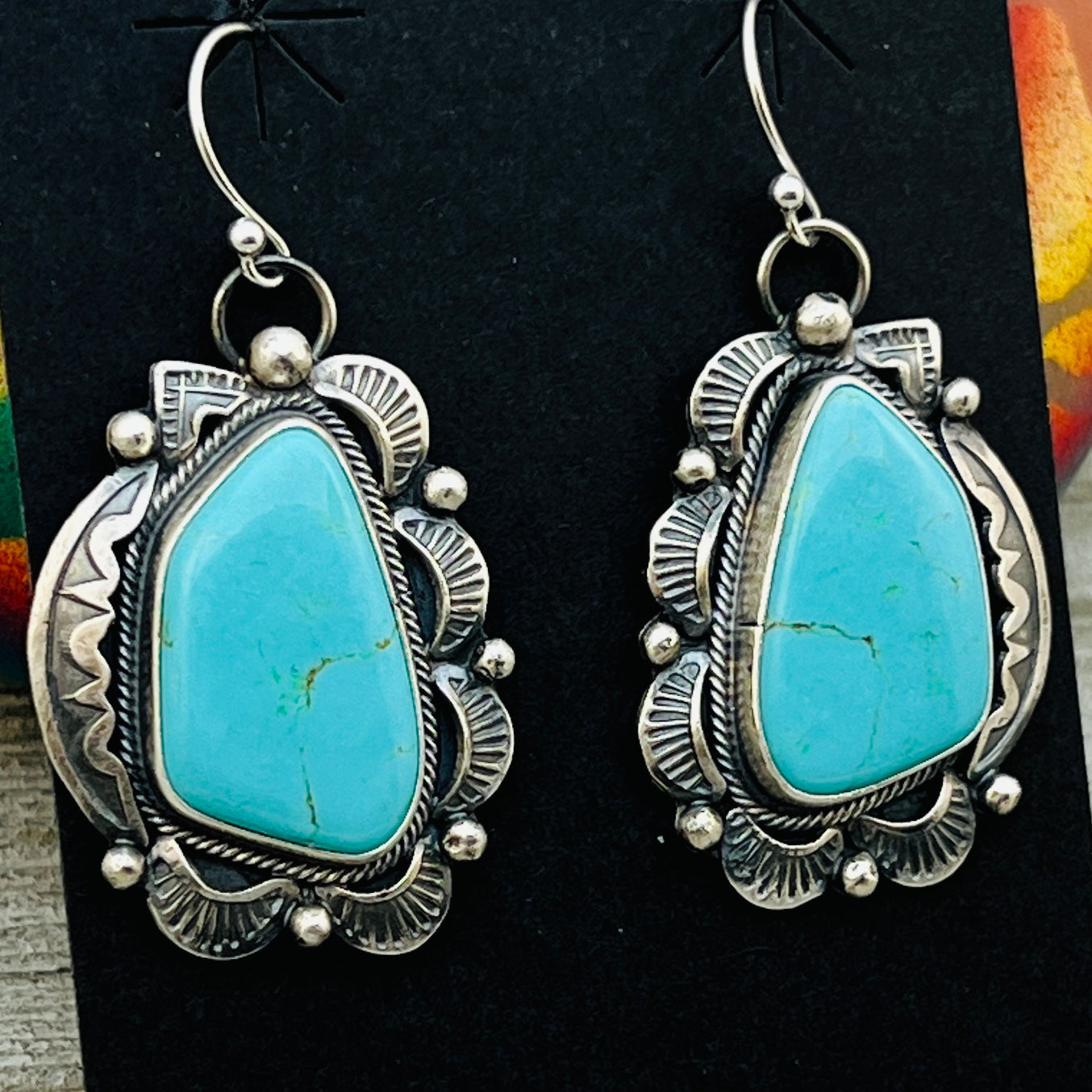 Tyrone turquoise Earrings Jackson Hoskie signed Sterling silver ER6