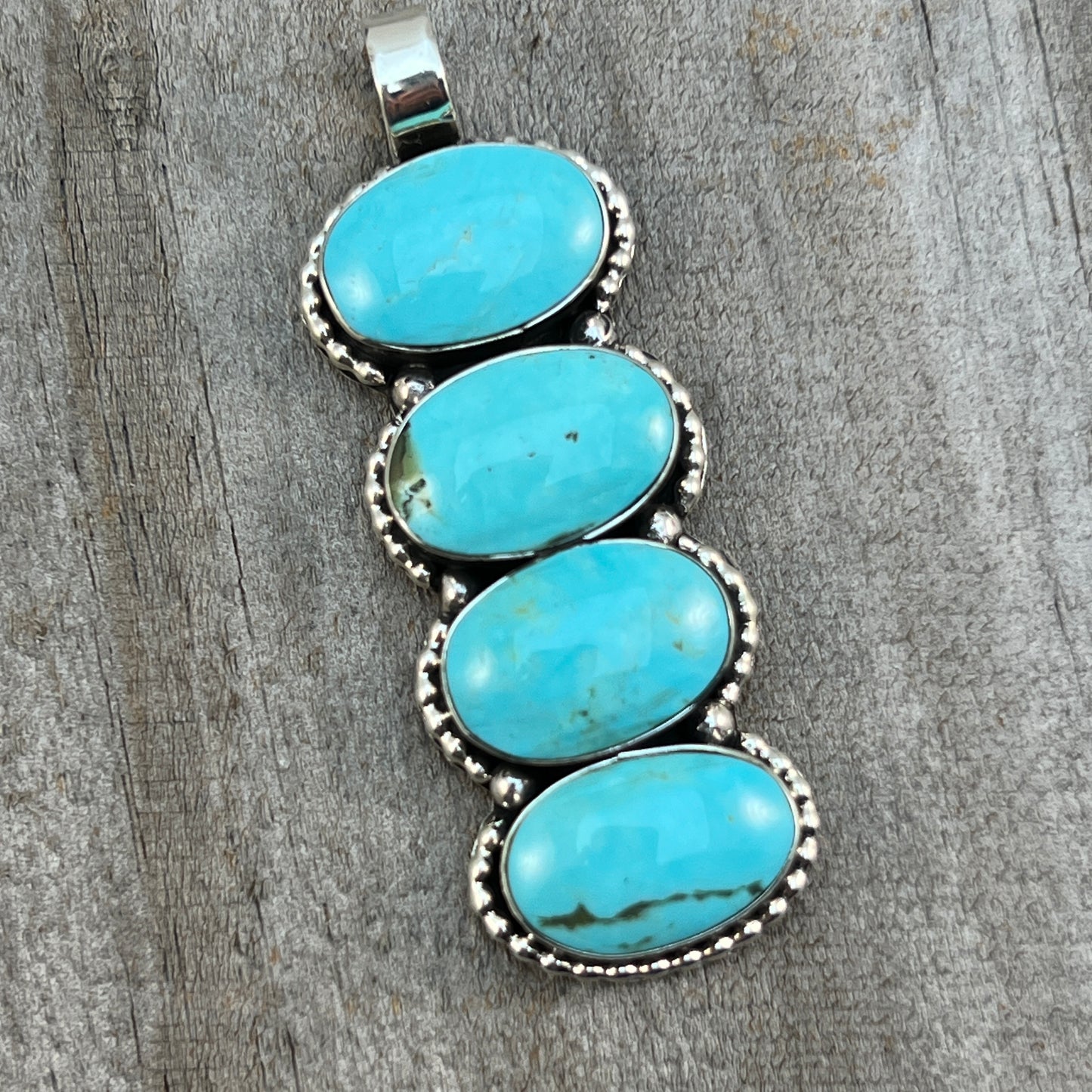 Turquoise vertical bar Pendant Sterling silver Navajo handmade Marie Bahe 537